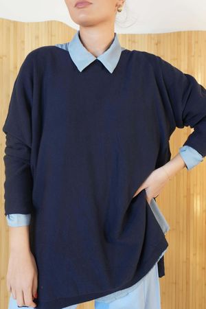 Winnie Ribby Stretch Longline Fine Knit Navy